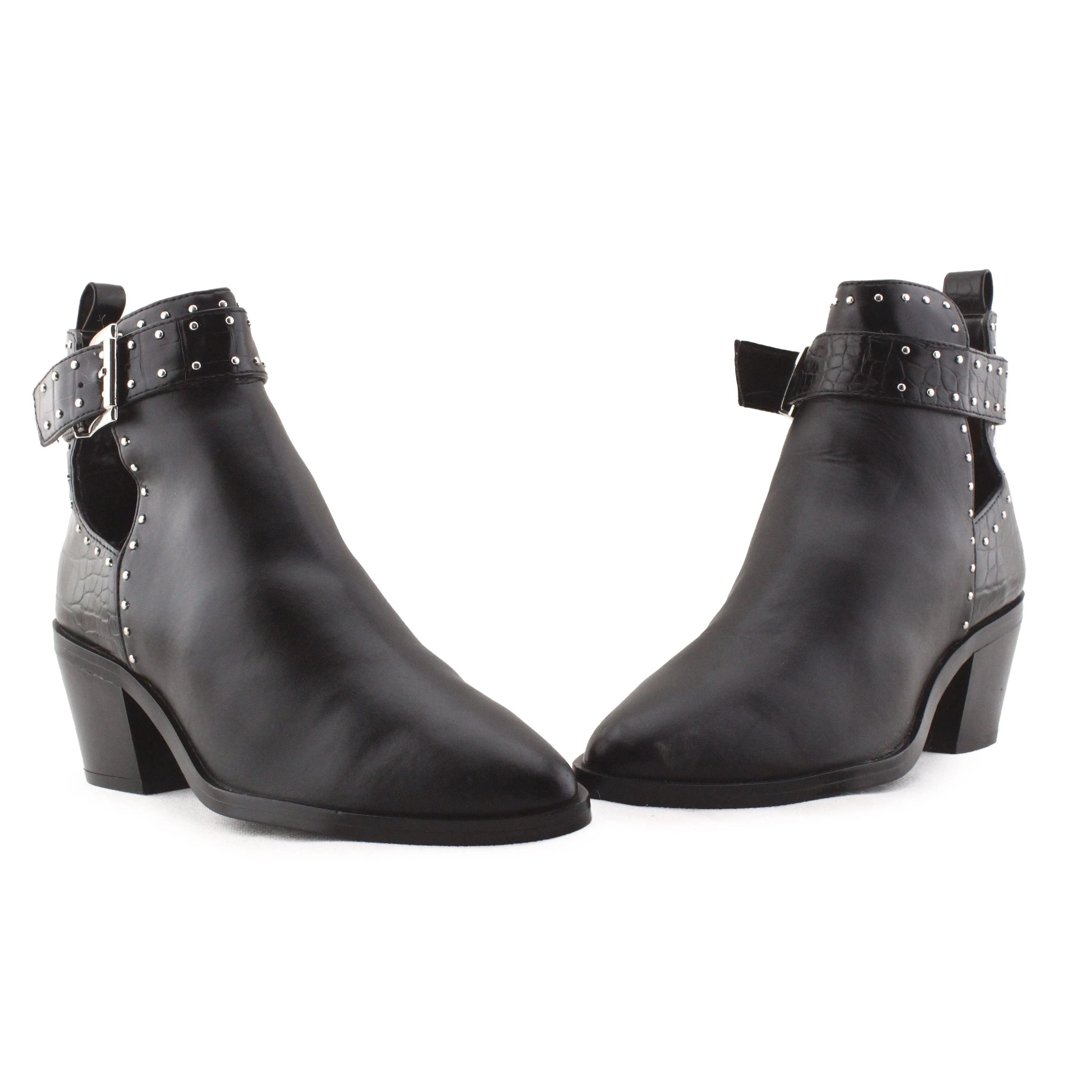 Stradivarius Buckle Straps Block Heels Chelsea Ankle Boots | 100% Authentic Leather