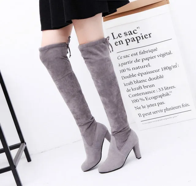 Trendy Faux Suede Slim Sexy Over The Knee  Boots