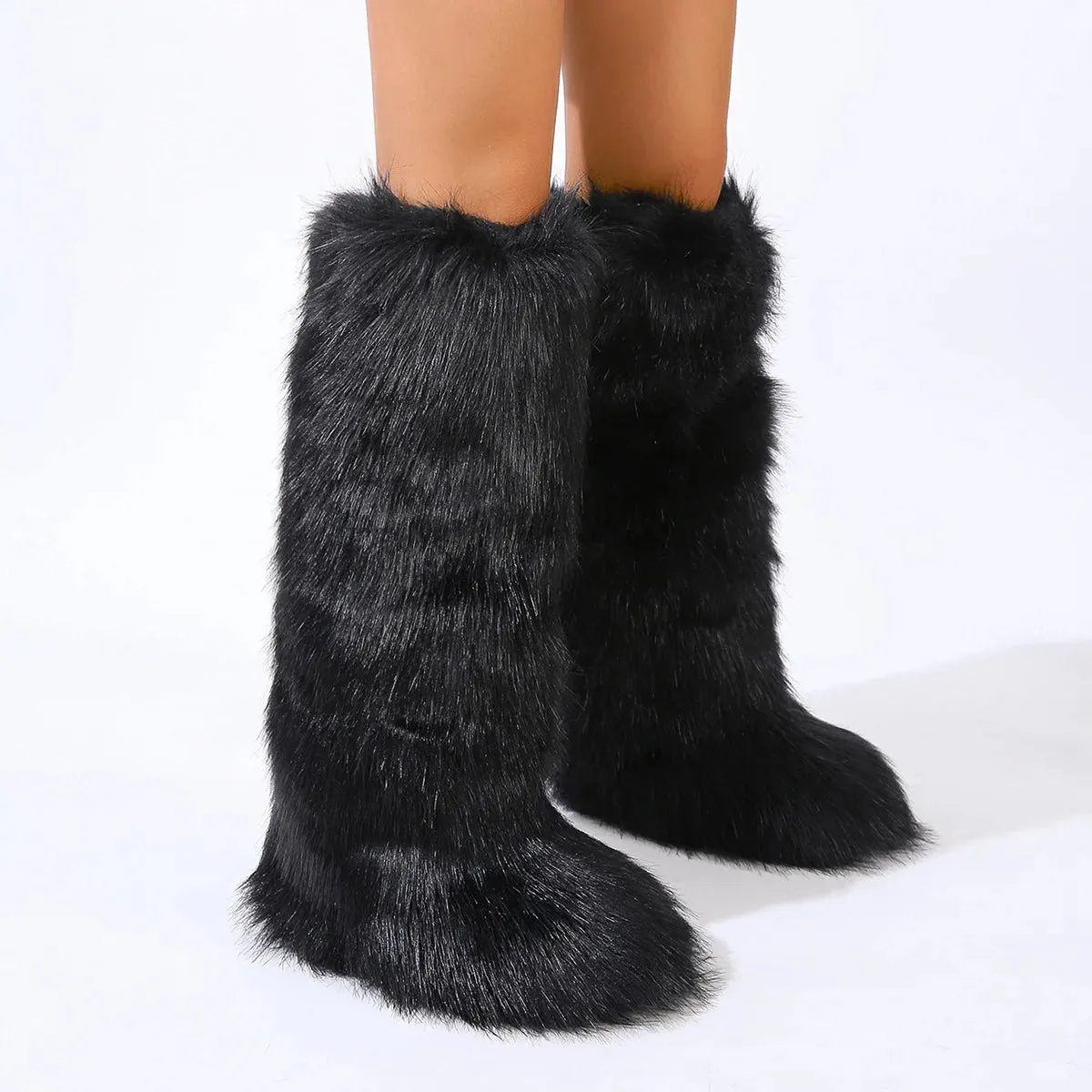 Trendy Thigh High Fluffy Fur Long Knee High Boots