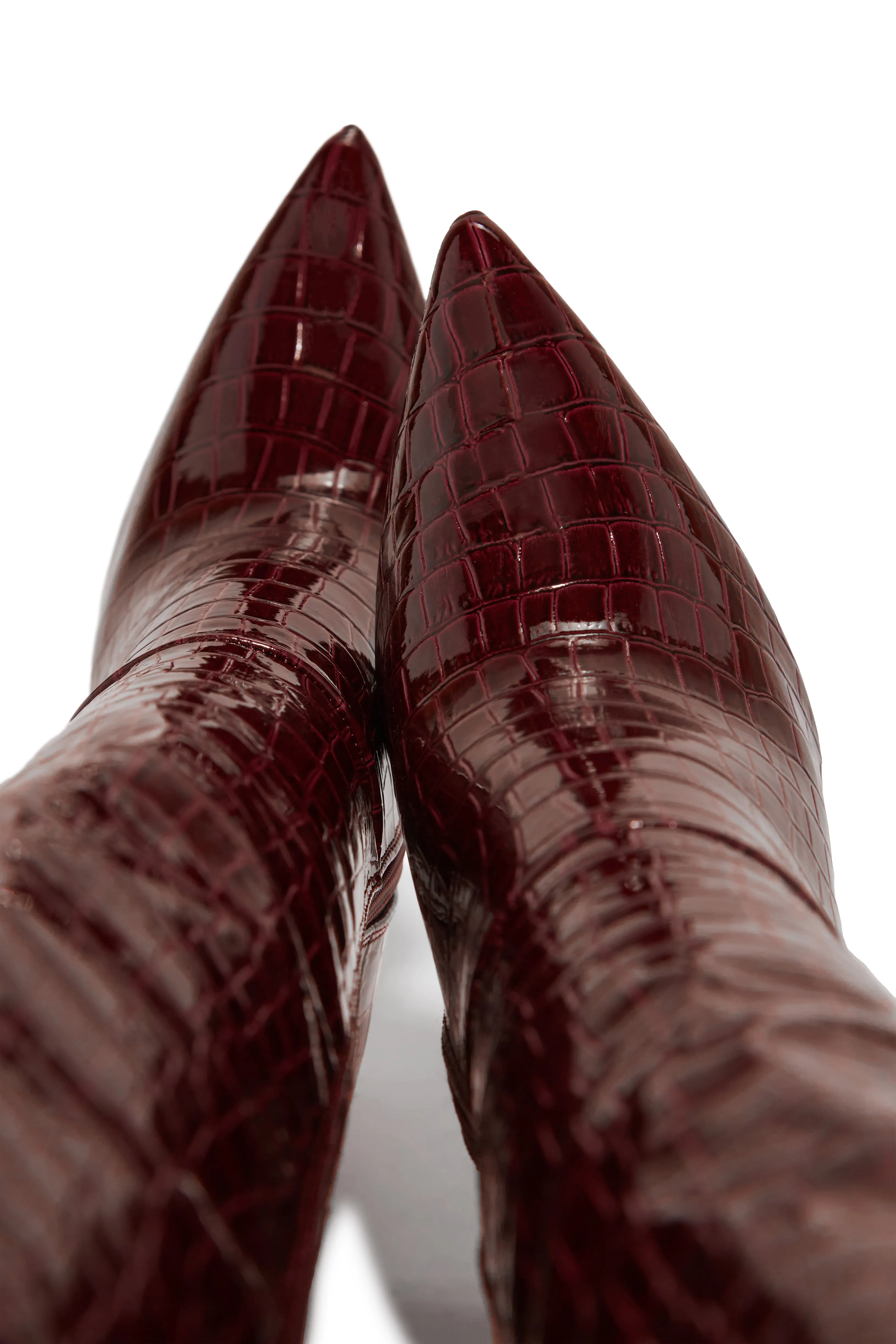 Trisha Knee High Heel Boots - Cherry