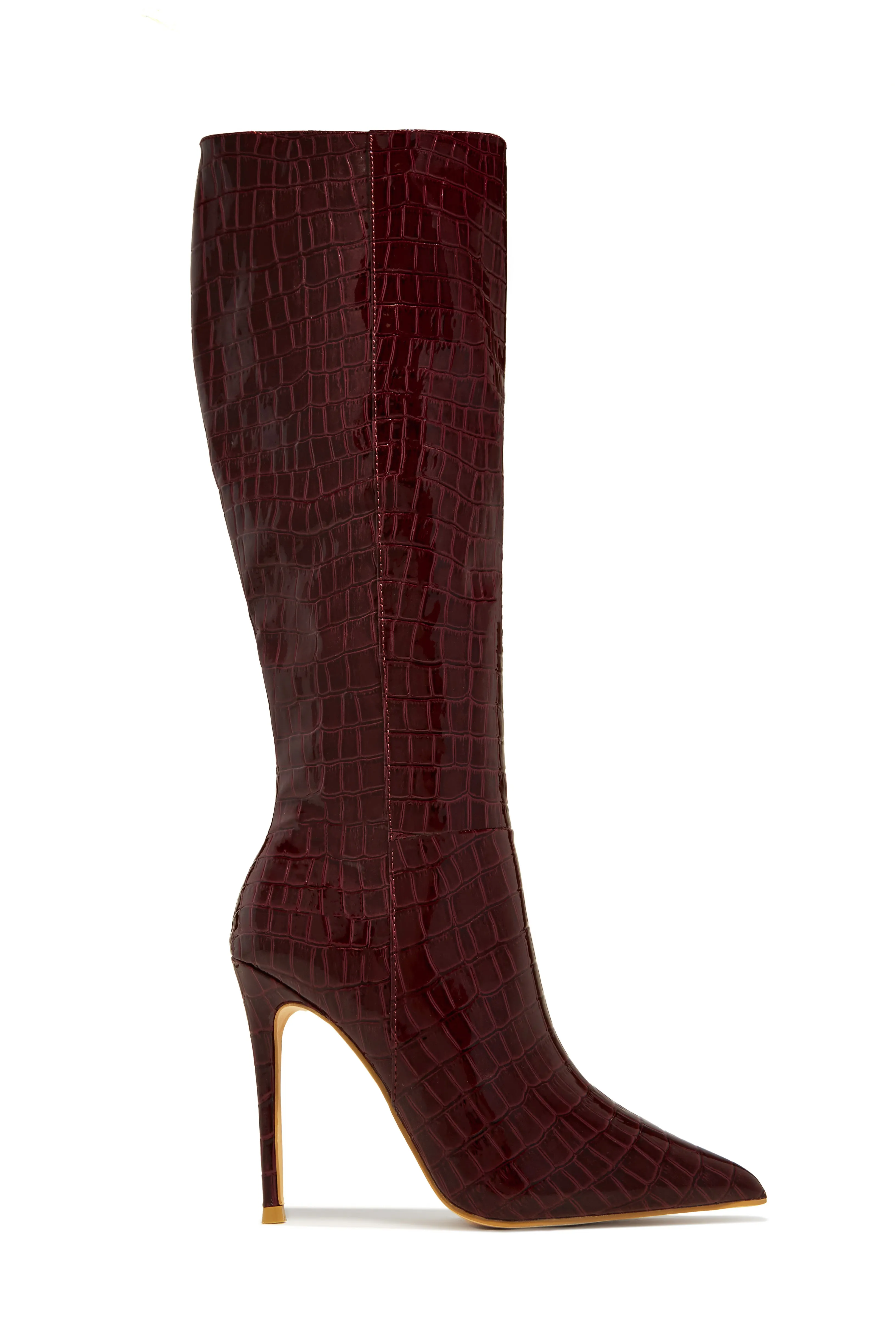Trisha Knee High Heel Boots - Cherry