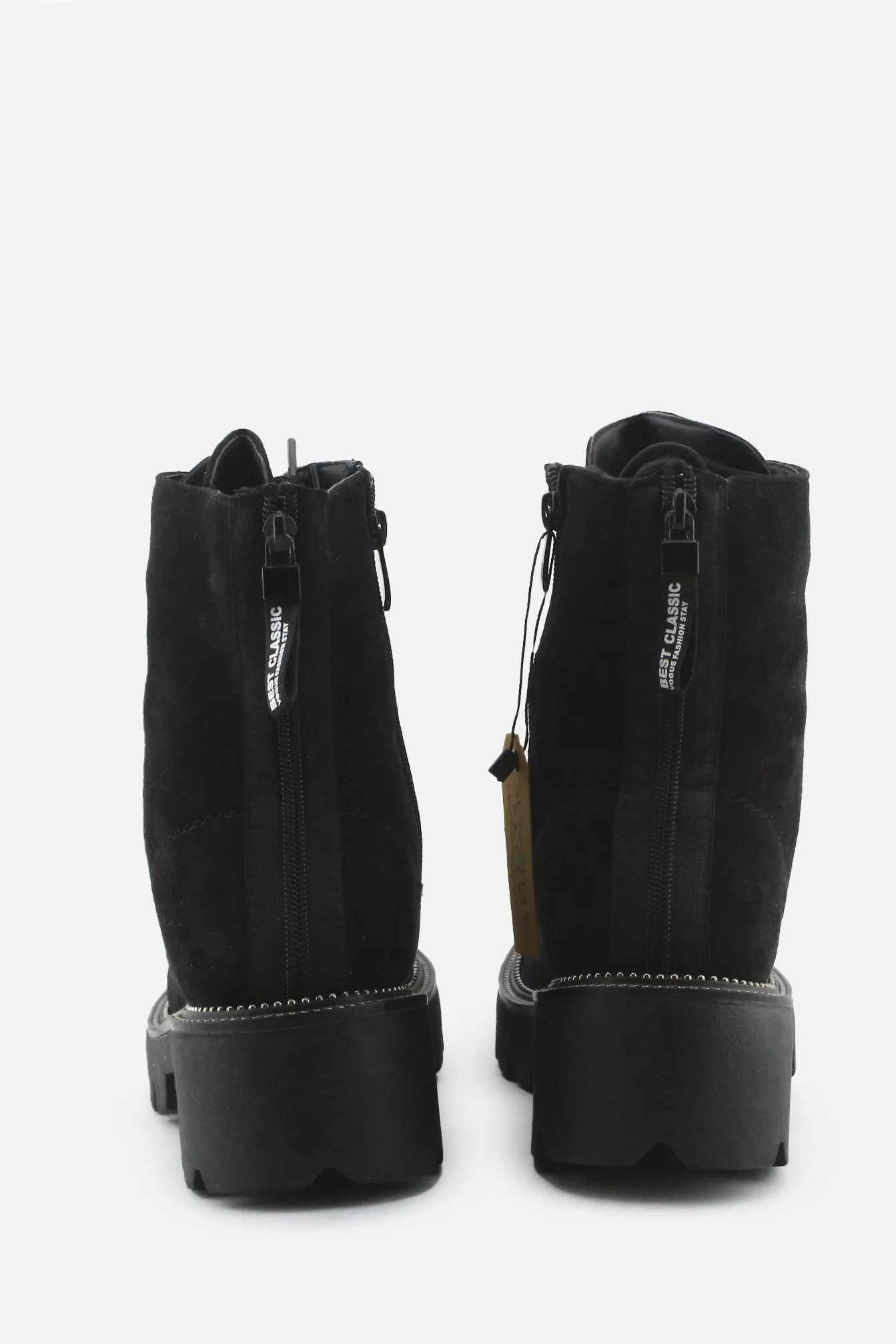 Vogue Zipper Laces Combat Ankle Boots | Suede