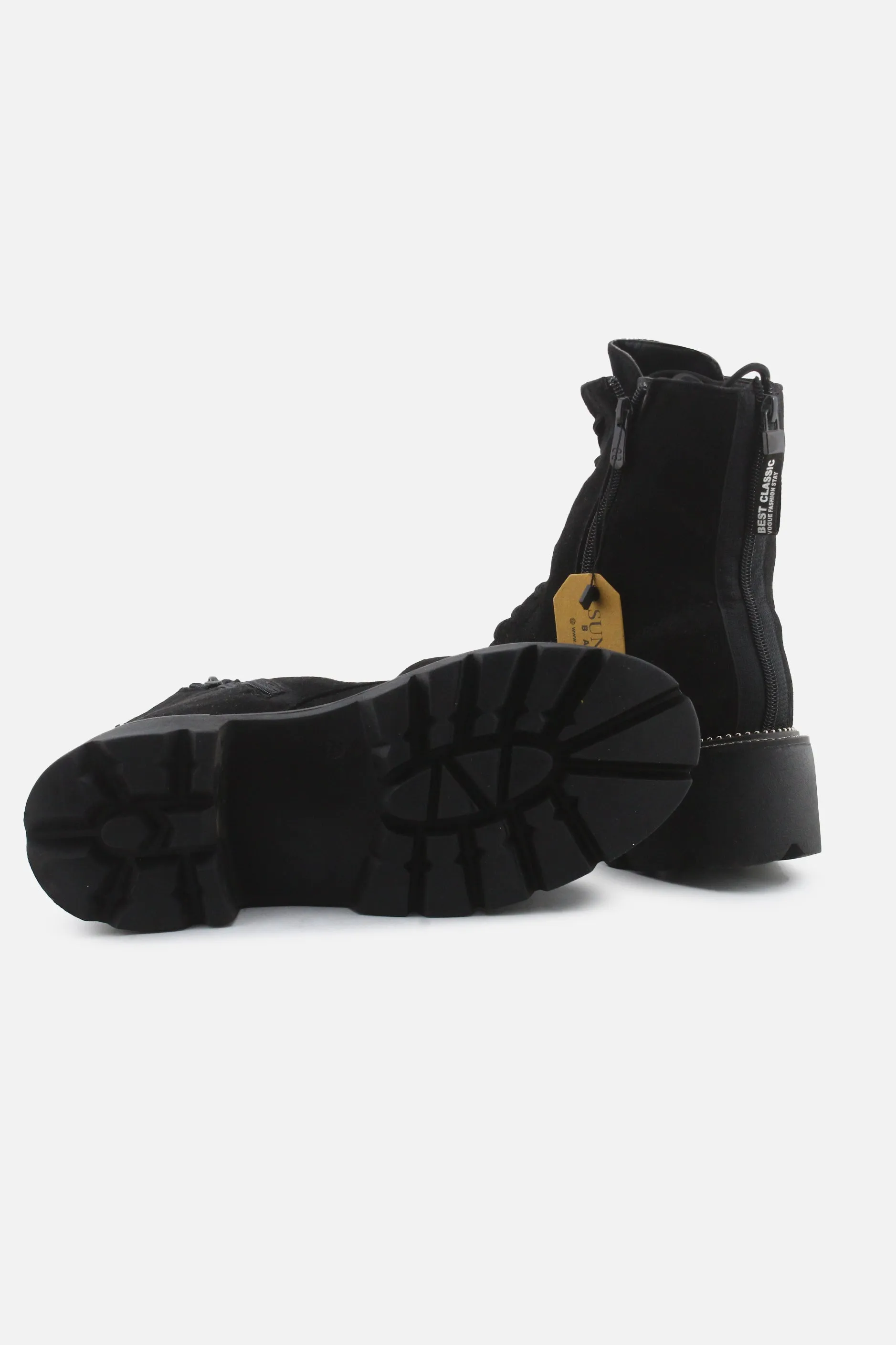 Vogue Zipper Laces Combat Ankle Boots | Suede