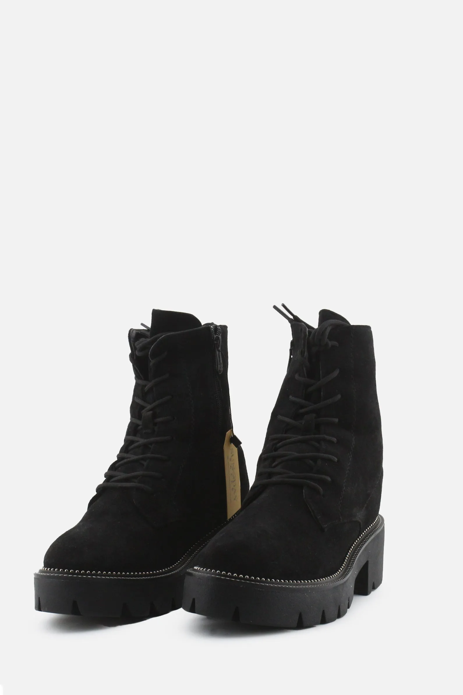 Vogue Zipper Laces Combat Ankle Boots | Suede