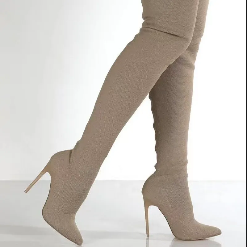 Wholesale knitted fabric sexy high heeled Knee Boots（HH8049）