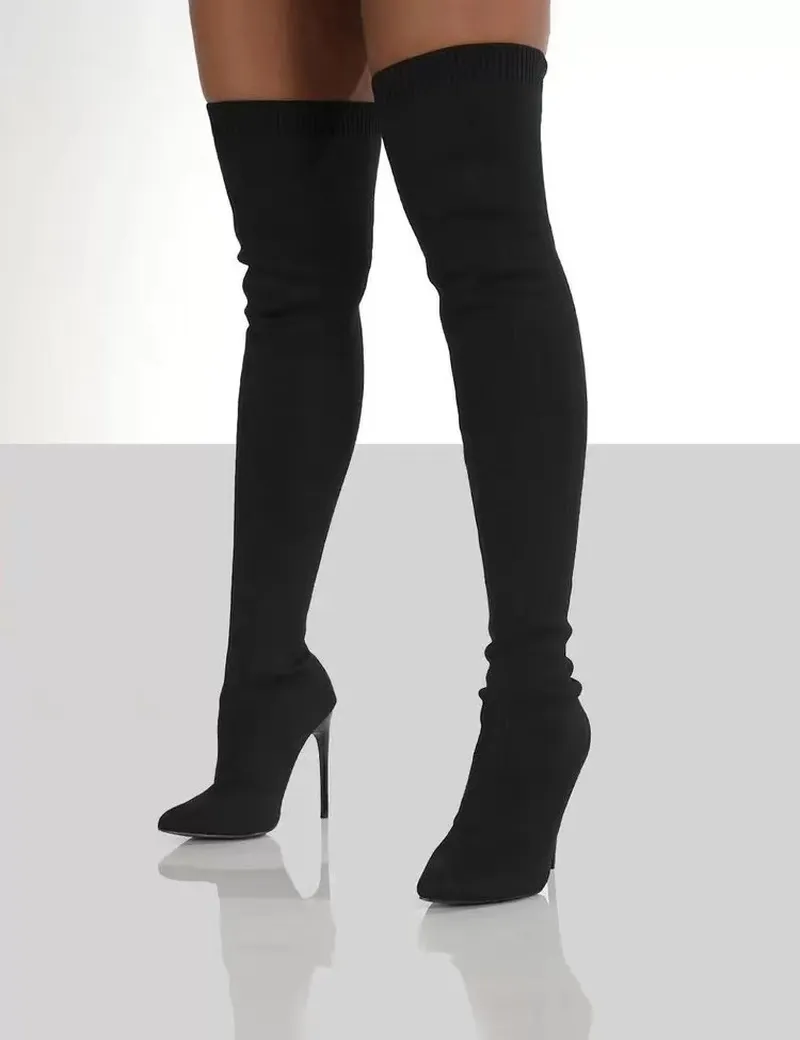 Wholesale knitted fabric sexy high heeled Knee Boots（HH8049）
