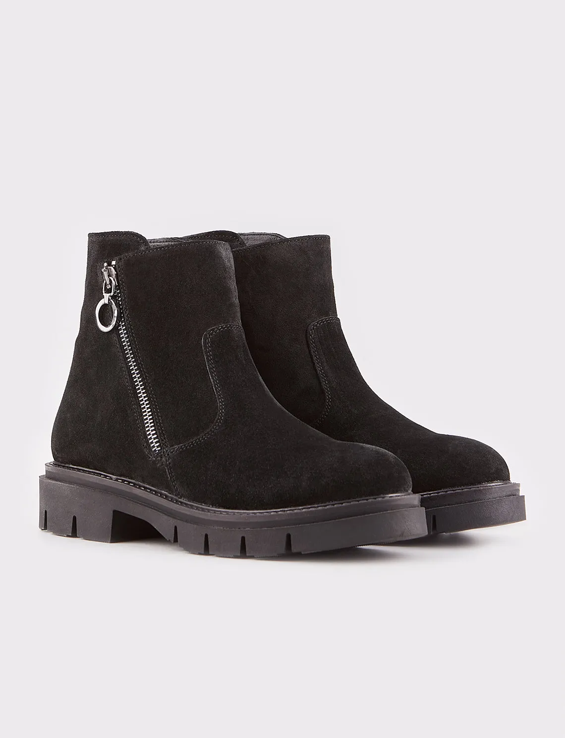 Women Black Suede Genuine Leather Ankle Boots