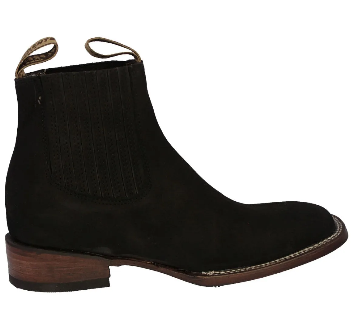 Womens Black Chelsea Cowgirl Boots Nubuck Leather - Square Toe