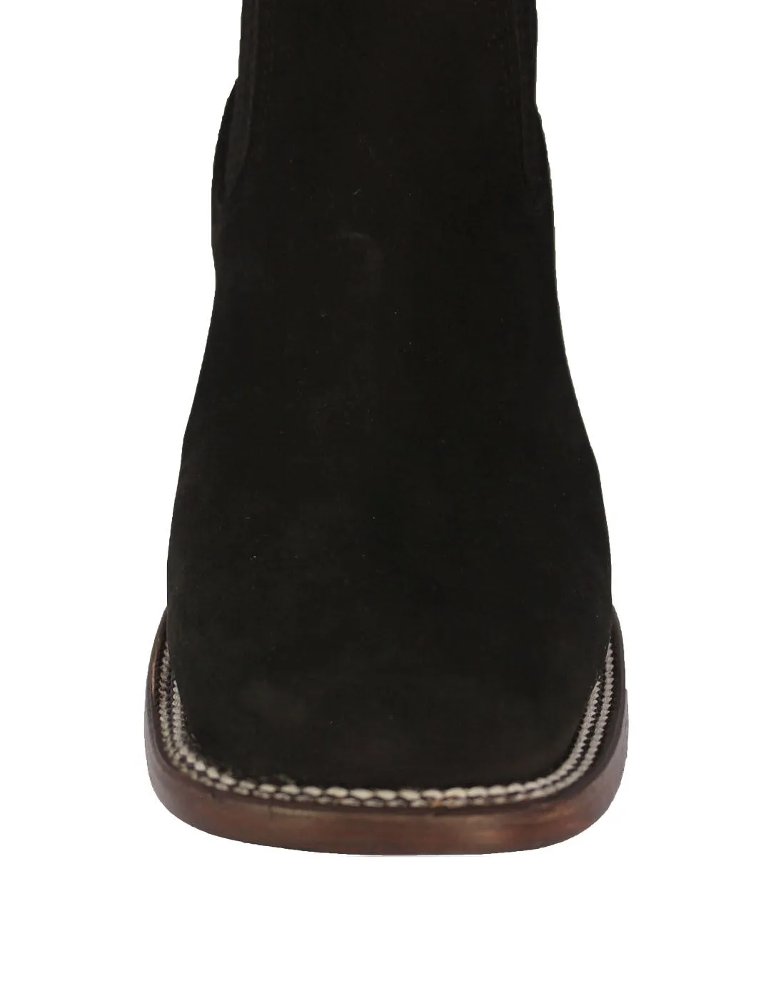 Womens Black Chelsea Cowgirl Boots Nubuck Leather - Square Toe